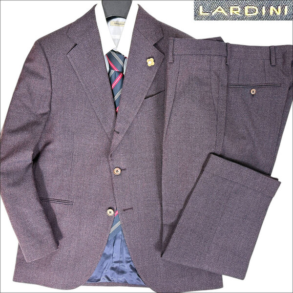 J3588 超美品 ラルディーニ 秋冬向け セミツイード セットアップスーツ ブラウン系 48 LARDINI