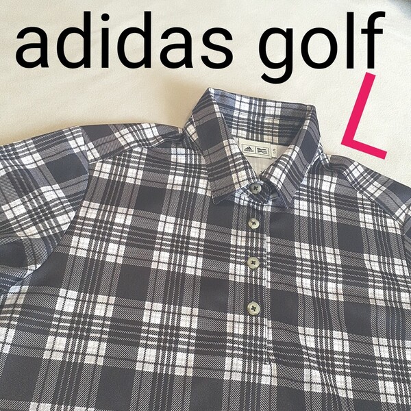 【超美品】adidasgolf アディダスゴルフ レディースL ポロシャツ ゴルフウェア ゴルフ ゴルフシャツ 白黒グレー チェック柄