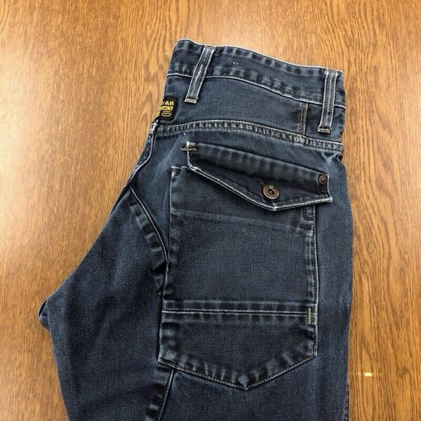 【FI299】G-STAR RAW W32 L30 色落ち加工 立体裁断 デニムワークパンツ メンズブランド古着 ジースターロウ 送料無料