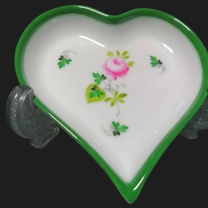 10X10CM 未使用◇自宅保管 ヘレンド ウィーンの薔薇 ハート トレイ プレート HEREND