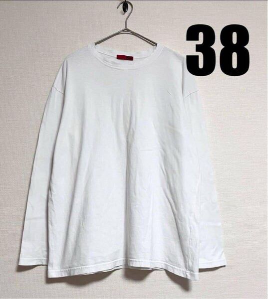 RED Chop Works ラウンドネックシンプルTシャツ ホワイト 38 白 ロンT 無地 長袖 韓国製 ドロップショルダー オーバーサイズ コットン