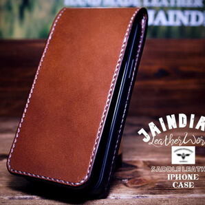 iPhone16ケース 手縫い サドルレザー シンプル ブラウン (iPhone16pro,16proMax,16Plus仕様での製作も可)