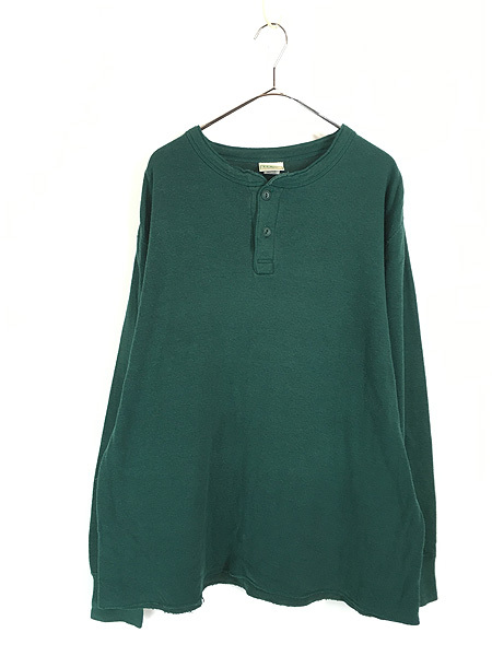 古着 90s USA製 LL Bean 「River Driver\'s Shirt」 2レイヤー ヘンリー サーマル トップス グリーン XL
