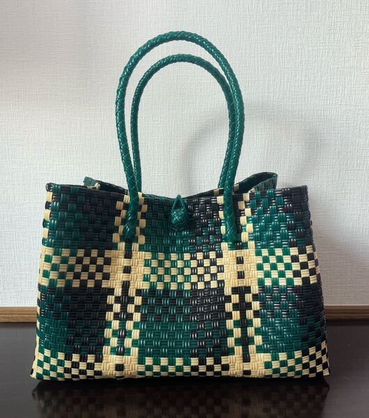 プラカゴ メルカド 大容量 トートバッグ ハンドメイド かごバッグ 軽量 XLサイズ 深緑