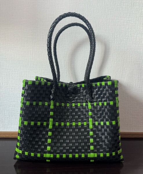 プラカゴ メルカド トートバッグ かごバッグ ハンドメイド 軽量 Lサイズ パサール ブラック キミドリ