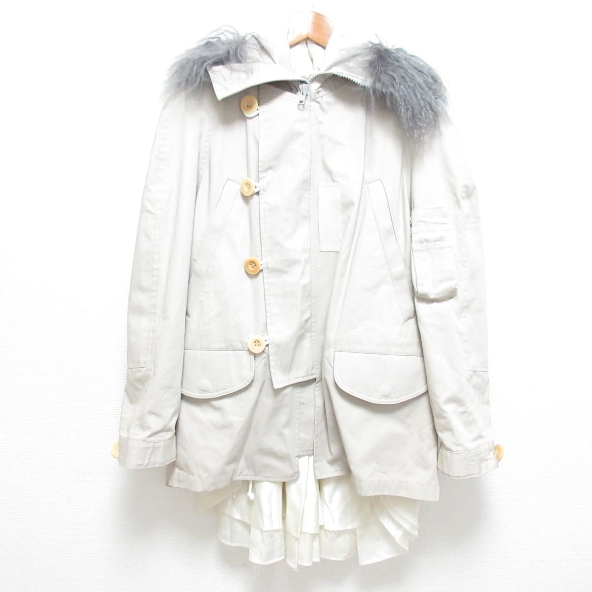 sacai✨サカイ 希少モッズコート シルクサテンドッキング チベットラムファー sacai サカイ 希少モッズコート シルクサテンドッキング