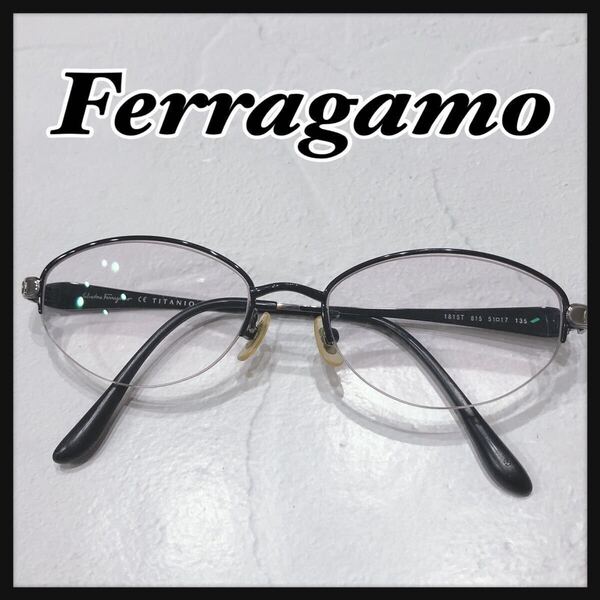 ☆Ferragamo☆ フェラガモ メガネ 眼鏡 めがね 度入り ブラック 黒縁 チタン ガンチーニ ハーフリム レディース 送料無料