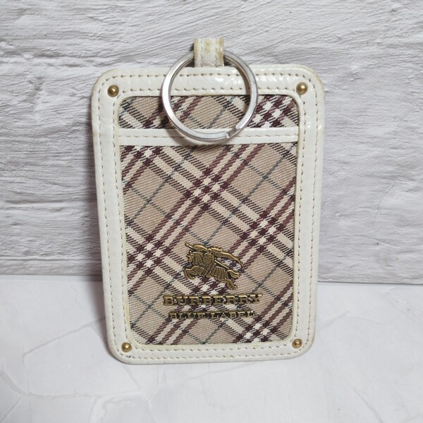 バーバリーブルーレーベル パスケース レザー キャンバス 定期入れ ホワイト BURBERRY 送料無料