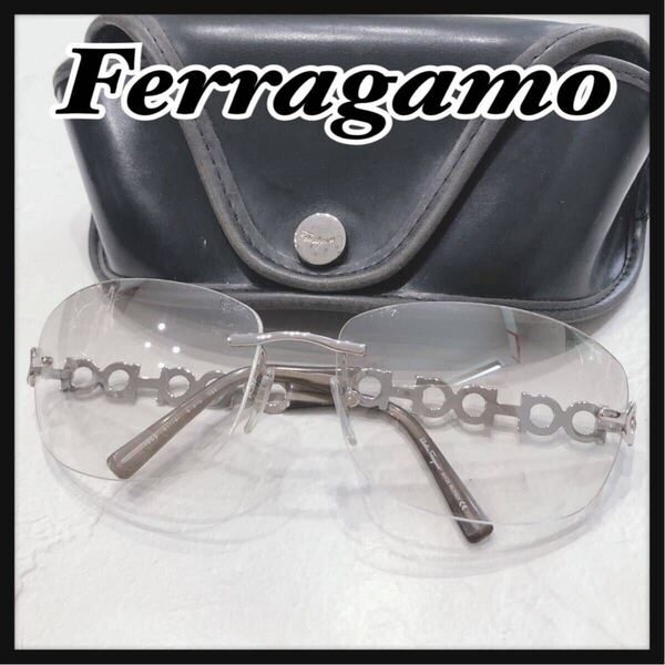 ☆Ferragamo☆ フェラガモ サングラス アイウェア シルバー ブラウン メタル カラーレンズ ガンチーニ 収納ケース レディース 送料無料