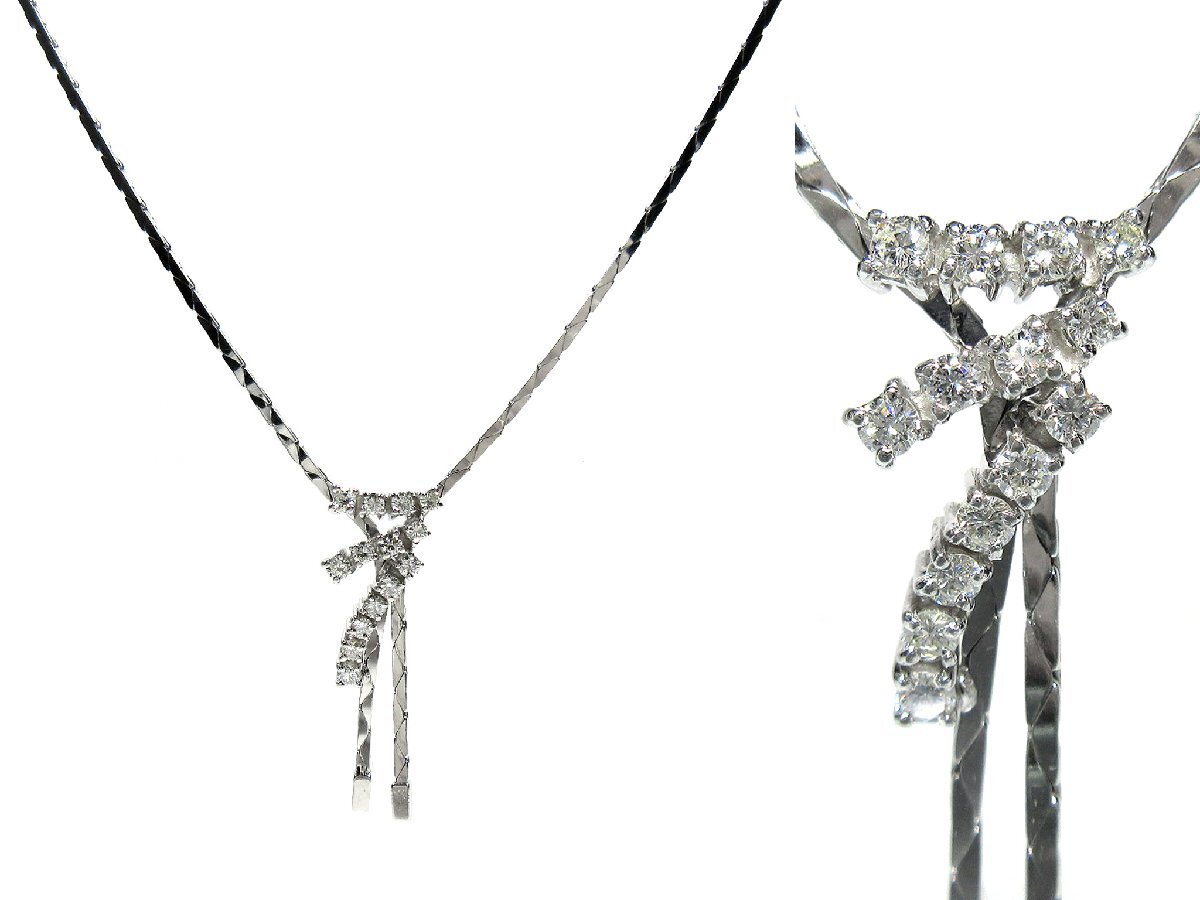 K18WG 14P �_�C�������h �z���C�g�S�[���h �^�b�Z���f�U�C�� �l�b�N���X 43.5cm 14.6g J345