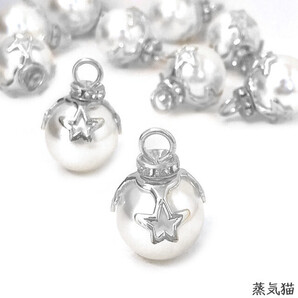 c8618 透かし星パールチャーム16mmシルバー6個【宇宙ピアス イヤリング 手芸材料ハンドメイド用アクセサリーパーツ素材】蒸気猫パーツ