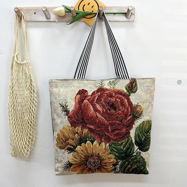 バッグ 鞄 キャンバス トートバッグ 芸術 プリント かばん お買い物 バラ
