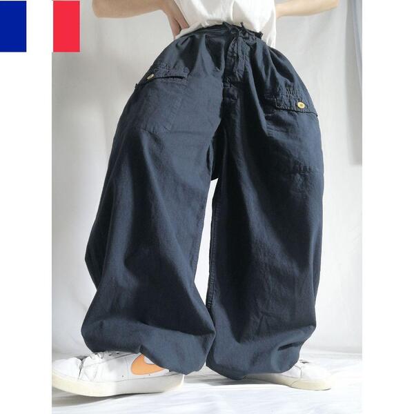 美品 フランス軍 タイプ 50s スノーカモパンツ ワイド バルーンパンツ ミリタリー 軍パン 黒 ブラック 裾ドローコード