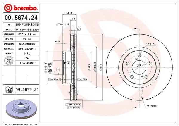 ブレンボ ブレーキディスク フロント左右セット フォレスター SF9 09.5674.21 工賃セット brembo BRAKE DISC ブレーキローター
