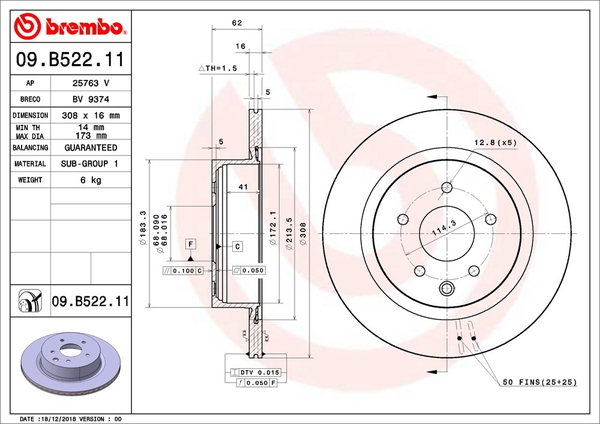ブレンボ ブレーキディスク リア左右セット スカイライン KV36 09.B522.11 工賃セット brembo BRAKE DISC ブレーキローター