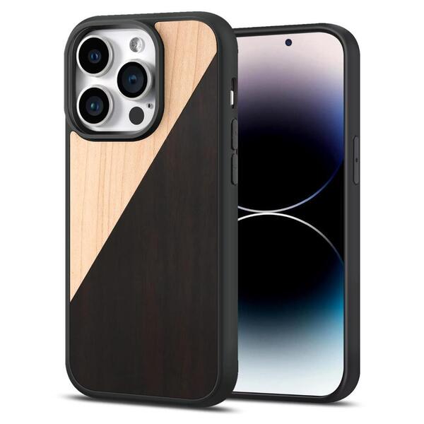 iPhone14 用 6.1インチ ウッドケース ナチュラル スリム エボニー&メープル O28