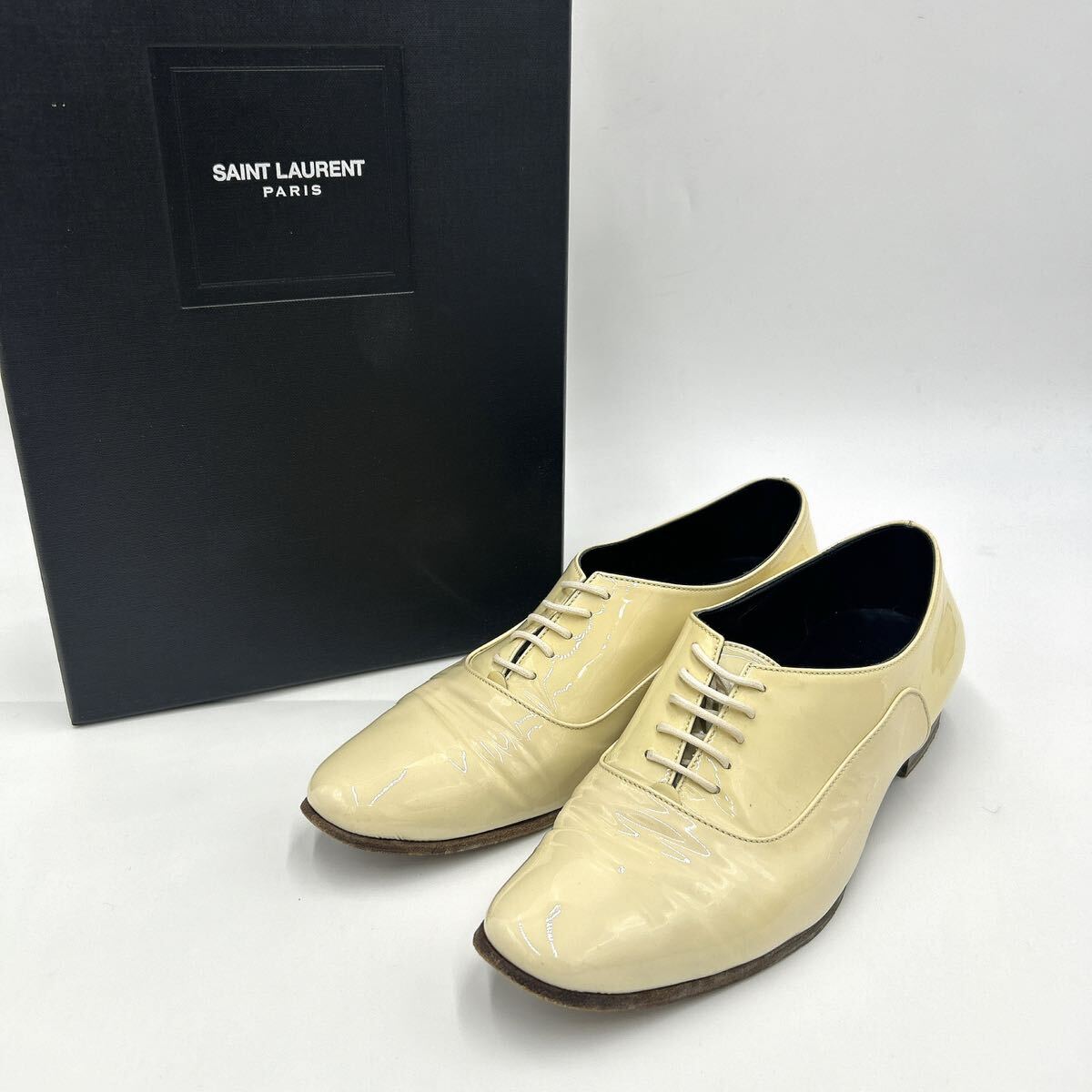 ■ 箱付き / ラグジュアリー靴 \'イタリア製\' SAINT LAURENT PARIS サンローラン エナメル ドレスシューズ EU36.5 23cm 高級婦人靴 ベージュ