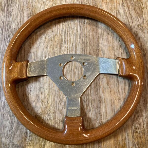 OBA Wood Steering wheel gold オバ 木目 ウッド ステアリング ハンドル 金 ゴールド φ35cm イタリア製 割れあり