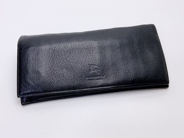 D989 未使用 バーバリーブラックレーベル BURBERRY BLACK LABEL 二つ折り長財布 ブラック 本革