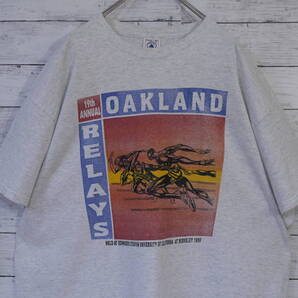 90s DELTA デルタ OAKLAND RELAYS オークランドリレー 陸上 カレッジプリント ヘビーウェイト 肉厚 Tシャツ XL 霜降りグレー 20202846
