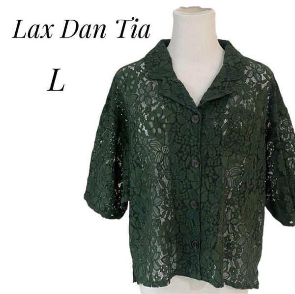 Lax Dan Tia【L】レディース 半袖 シャツブラウス 花柄 レース グリーン 緑 綿60% ナイロン30% 春夏 送料無料 匿名配送