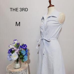 THE 3RD 極上美品 夏 ワンピース 水色系ストライプ柄 Мサイズ