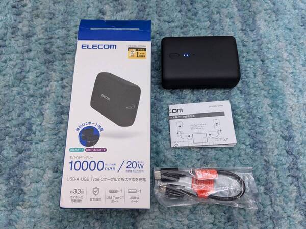◎0609u2024 エレコム モバイルバッテリー 20W 10000mAh USB PD対応 大容量 小型 軽量 2ポート ブラック DE-C46L-10000BK