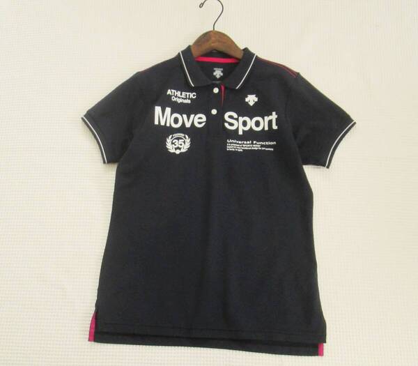 DESCENTE MOVE SPORTS ムーブスポーツ レディース サイズ L ☆ 半袖ポロシャツ ロゴ デサント ☆ ネイビー 紺色