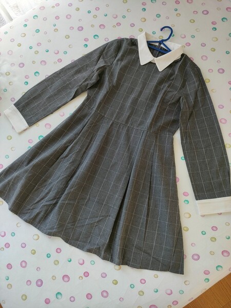 The Emporium 、長袖 チェック ワンピース グレー M−L