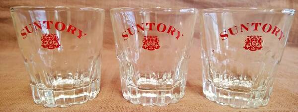昭和 レトロ SUNTORY サントリー ショットグラス 3個 セット まとめて まとめ売り ウイスキー コップ ガラス 当時物