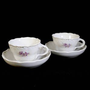 【極美品 1級 2客】マイセン バイオレット フラワー カップ&ソーサー 金彩