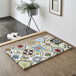 マット ラグ ウィルトン トルコ 約50×80cm アイボリー アラベスク模様 抗菌防臭 消臭機能 へたりにくい