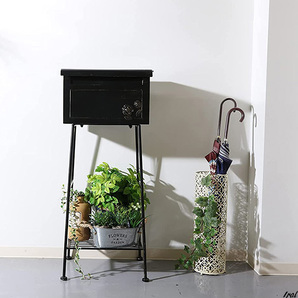 郵便ポスト ローズ ブラック 横型 ポスト スタンディングポスト 黒 アンティーク かわいい おしゃれ オブジェ ガーデン 置き配