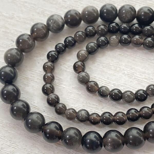 ck474/SALE!天然石◇シルバーオブシディアン約4mm6mm2連