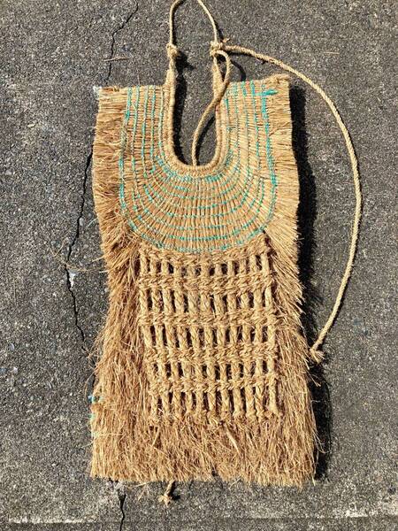 青-13 藁蓑 蓑 古民具 昭和レトロ アンティーク 手作り 希少品