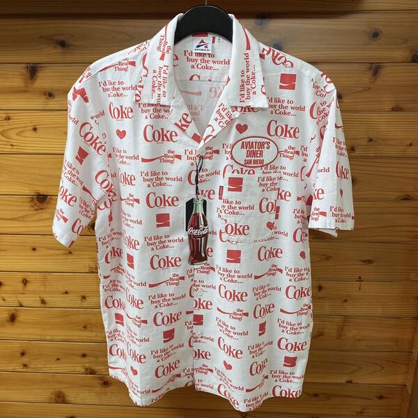 【新品】アビレックス アヴィレックス AVIREX × COKE ICON Coca-Cola コカコーラ コラボ アロハシャツ 半袖 コットン レッド 開襟 XL
