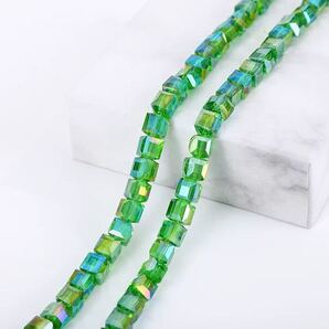 4mm キューブ型ビーズ 四角 スクエア クリスタルガラスビーズ 素材 資材