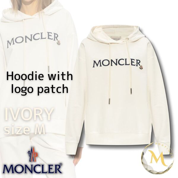 定価12万円!☆新品未使用タグ付き・本物保証☆ MONCLER Hoodie With Logo Patch Mサイズ アイボリー色 大きめ 男女兼用モデル