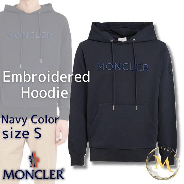 定価10万円!!☆新品未使用タグ付き・本物保証☆MONCLER ドローストリング パーカー Sサイズ ネイビー色 紺色 メンズ人気モデル