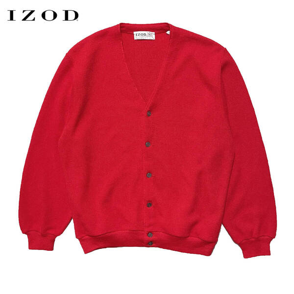 USA 古着 90S USA製 IZOD OF LONDON ヴィンテージ アクリルニット カーディガン メンズL レッド 無地 赤色 BH0256