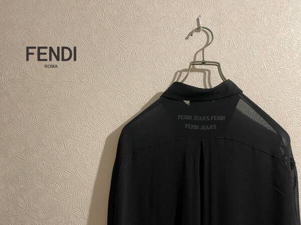 ◯ イタリア製 FENDI シースルー シフォン シャツ / フェンディ ジーンズ ドロップショルダー バックロゴ ブラック 黒 38 Ladies #Sirchive