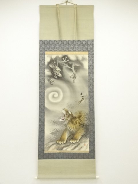 送料無料　極上絹本肉筆観音図 大幅掛軸 211×69cm　時代物 掛軸 真挙『観音菩薩』仏画 絹本 肉筆 無地箱付 掛け軸 w030714
