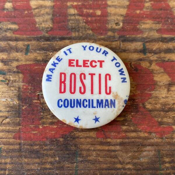 【USA vintage】 缶バッジ アメリカンビンテージ 選挙 議員 議会 BOSTIC