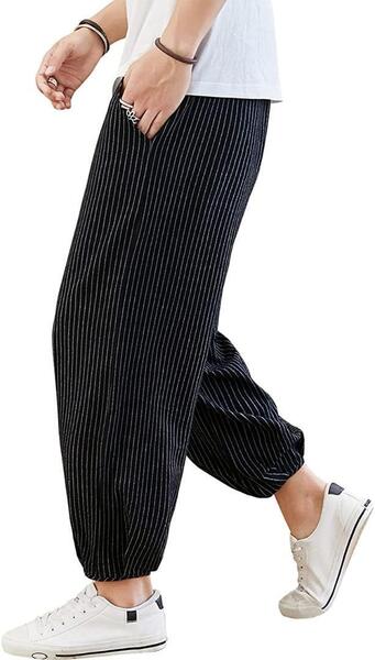 サルエルパンツ メンズ 9分丈 ズボン 綿麻 ワイドパンツ L
