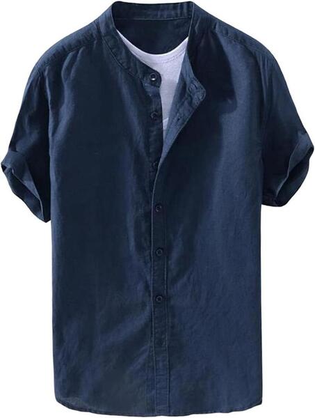 シャツ メンズ 半袖 綿麻 無地 2XL