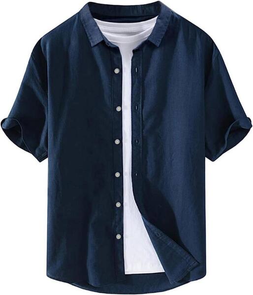 シャツ メンズ 半袖 綿麻 カジュアル 2XL