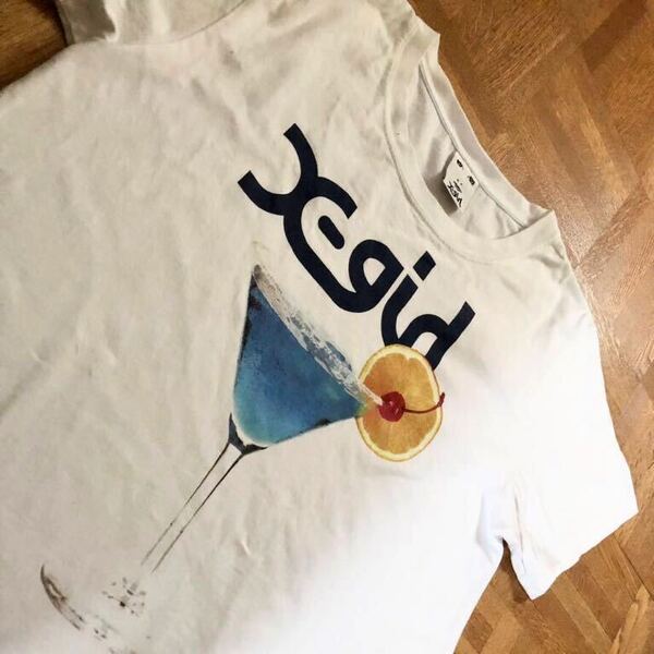 ★訳アリ【X-girl】エックスガール「SUMMER DAYS」BIG ロゴ & カクテル プリント Tシャツ