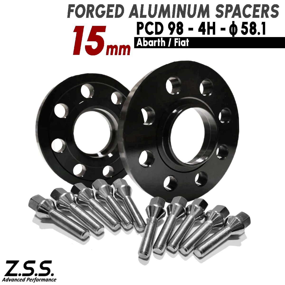 Z.S.S. AP フィアット FIAT 500 チンクエチェント (2007~) 500e 500C パンダ 15mm PCD98 4穴 4x98 58.1φ スペーサー ボルト付き