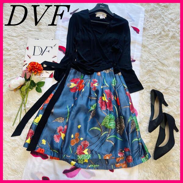 【美品】DIANEvonFURSTENBERG ラップワンピース 膝 6 L ダイアンフォンファステンバーグ