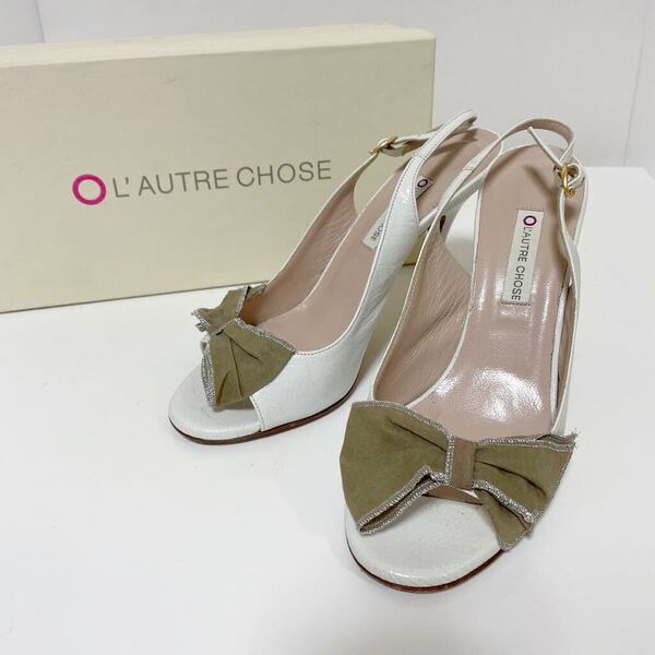 L'AUTRE CHOSE ロートルショーズ バックストラップ ヒール サンダル 37 オープントゥ ホワイト リボン 中古